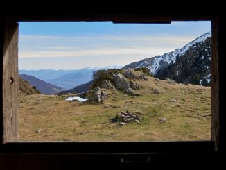 Viex from the inside of Cabane du Col D'Eliet in the French Pyrénées